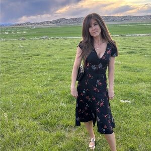 Reformation Black Floral Midi Dress